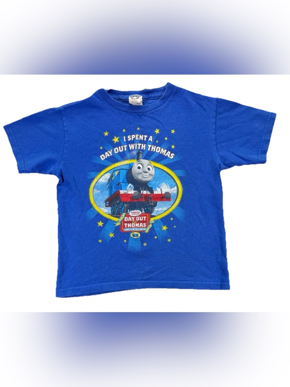 Vintage Thomas the Train T-Shirt Boys' 7 Blue Double Sided 2011 Y2K Trains